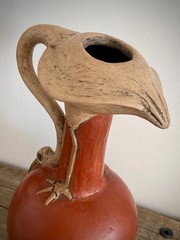 Vintage Mexican Folk Art Bird Terracotta Effigy Vessel Moche Style Handmade 10”