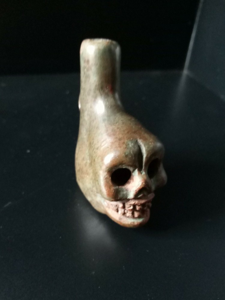 Death Whistle, Loud, Green, Small, Real, Aztec, Maya, Original, Hand Crafted.