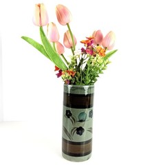 Vintage Vase, Tonala Mexico Art Pottery Gray Tube Shape. Mid-Century Modern