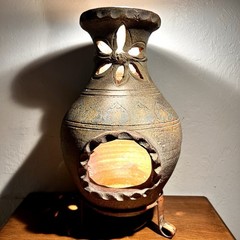 Rustic Clay Pottery Table Top Chiminea With Metal Stand
