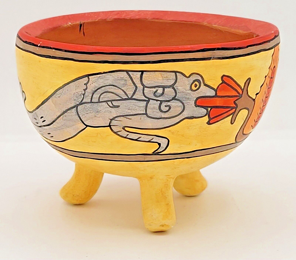 Belize SIGNED Handmade Painted Clay Bowl OOAK by Mac 4″ Folk Art Art Pottery