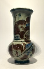 Vintage- Tonala Mexican Pottery 8.5 inches Green Vase- Signed- Hand Painted