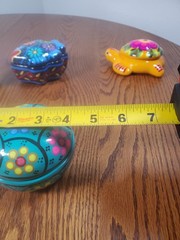 Hand-painted Mexican Clay Trinket Boxes Skull/Fish/Turtle and More Set Of 4