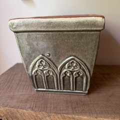 Handmade Mexican Terracotta Pottery Sage Green Glazed Planter 5 1/2” New