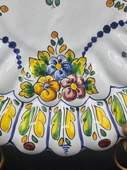 Vintage Set Of 2 Talavera Art Pottery Hand Painted Floral Wall Hanging Plates