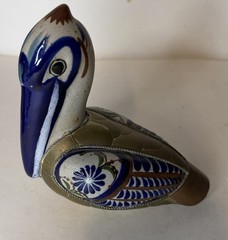 Vintage Tonala Ceramic and Brass Pelican Figurine w/ Small Shelf Bird Bundle