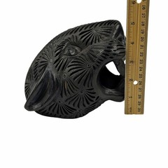 Oaxacan Barro Negro Carved Black Clay Jaguar Panther Head Mexican Folk Art Flaw