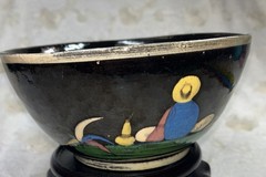 Early 1900’s Tlaquepaque Jalisco Mexico Hand Painted 8” Black Glaze Pottery Bowl