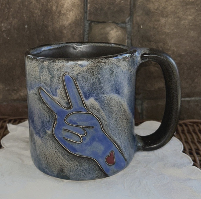 Mara of Mexico Stoneware Mug PEACE Sign Symbol Red Heart Handmade Hand Painted