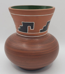 Mexican Clay Pottery Vase Vintage Glazed Green Inside