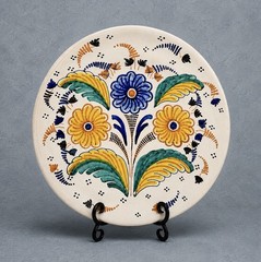 Vintage Hand Painted Spanish Folk Art Pottery Wall Plate Signed España Floral