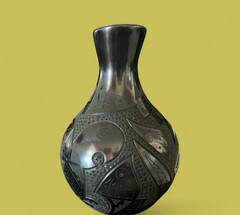 Mata Ortiz Pottery Eduardo Quintana Black On Black Iguana Gecko Lizard Mexican