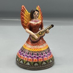 Vintage Mexican Folk Art Terracotta Angel w Guitar Single Candleholder Christmas