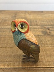 Vintage Mexican Folk Art Ceramic And Brass Hand Pained Owl Héctor Gonzalez 8/100
