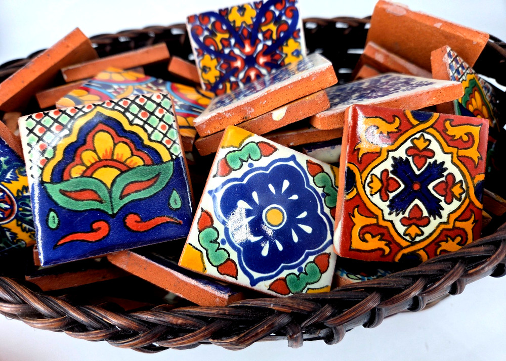 Set 10 Mexican Talavera Pottery Decorative 2-inch TERRACOTTA TILES Mexico Signed