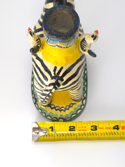Vintage Mexican Folk Art Candle Holder Handmade Zebra Birds Clay Pottery Large