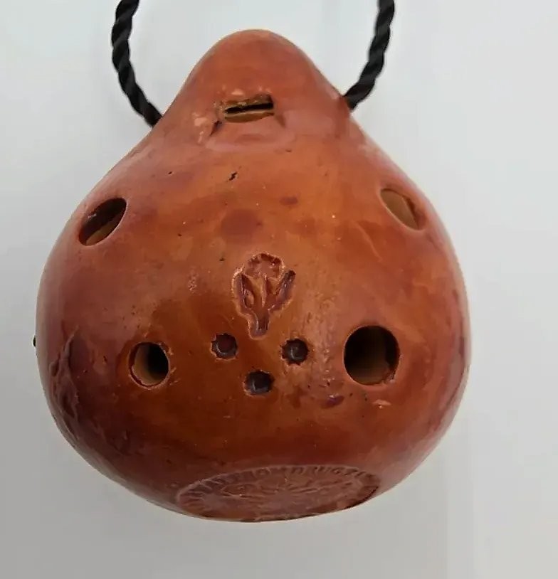 Handmade Clay Ocarina Pendant Whistle Folk Art Anti Drug AIDS Message MPI
