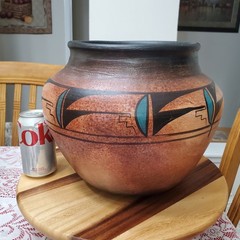 Large Mexico Pot with Stand Made in Mexico Turquoise Accent