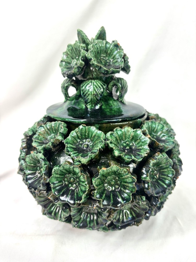 Green Glazed Hilario Alejos Madrigal Michoacan Pottery Pineapple Pot w/ Lid 7”