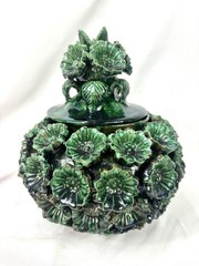 Green Glazed Hilario Alejos Madrigal Michoacan Pottery Pineapple Pot w/ Lid 7”