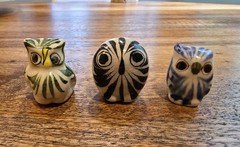 Vintage Miniature Mexican Tonala Pottery Owls Handmade Folk Art Collectibles Set