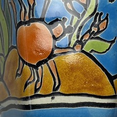 Mexican Folk Art Pottery Octagon Planter 3.75″ Ocean Fish Pattern Plant Pot