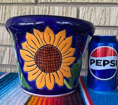 Lg MEXICAN TALAVERA Folk Art POTTERY SUN FLOWER POT PLANTER CERAMIC RARE #2