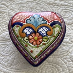 Talavera (Arte) Trinket Box Pue. Mexico Heart Terra Cotta Pottery Hand Painted