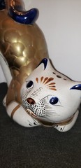 Vint Tonala Mexican stretching cat ceramic Figurine decorated with brass scales