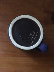 Mara Mexico Pottery Butterfly Coffee Mug Cup Signed Blue/Green Stoneware