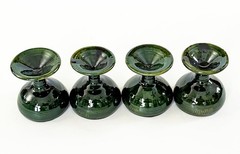 4 MEXICO OAXACA FOLK ART LOZA VERDE GREEN GLAZED CERAMIC MEZCAL COPITA CUP GLASS
