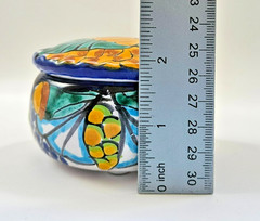 Talavera Mexican Pottery Hand Painted Round Trinket Box With Lid Terracotta 2.5″