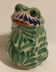 Mexican Pottery Handpainted single Frog Salt Shaker signed approx 3.25″