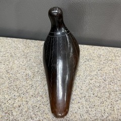 Vtg Black Mexican Tonala Pottery Burnished & Etched Bird Dove Figure 4.75”x5.5”