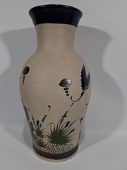 Ken Edwards Tonala stoneware pottery floor vase bird snake butterfly vintage