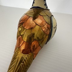Vintage Tonala Mexican Pottery Duck Hand Painted With Brass & Copper Body