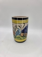 Vtg Mexican Bird And Floral Stoneware Cup from Tonala Mexico Signed