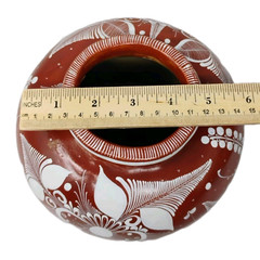 VTG Mexican Terracotta Pottery Redware Floral Vase Pot Hand Painted Folk Art