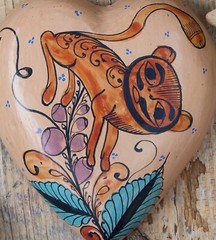 Hand Painted Clay Heart Shapeshifter Nagual Medrano Mexico Folk Art Love Token