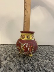 Vintage Mayan Pottery Terra Cotta Vase 3 Footed Made By Belize SJS MAC