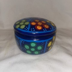 Mexican Art Pottery Clay Round Trinket Box Preowned