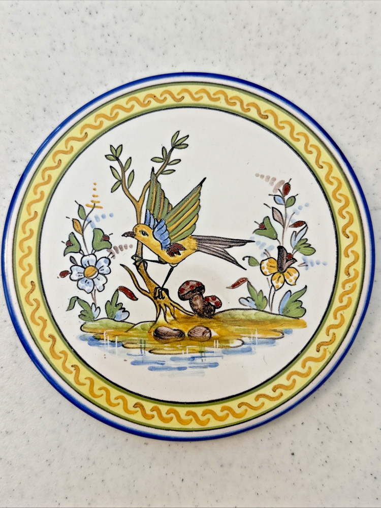 Talavera Trivet Hot Plate Hand Painted Mexico Gorgeous! 6.5″ Round BIRD YELLOW