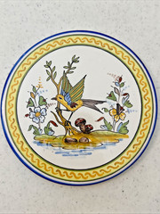Talavera Trivet Hot Plate Hand Painted Mexico Gorgeous! 6.5″ Round BIRD YELLOW