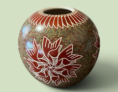 Mata Ortiz Pottery Leonel Lopez Saenz Floral Ducks Birds Flowers Mexican Clay