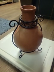 VTG RARE Mexico Talavera Terra Cotta Pottery Table Top Chiminea with Metal Stand
