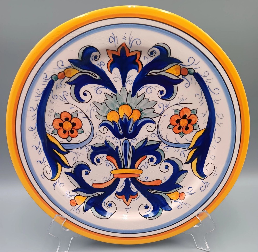 KERAMICS PERU POTTERY HAND PAINTED ROUND SERVING PLATE OR PLATTER