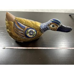 Vintage Tonala Mexico Brass and Pottery Duck Figurine El Palomar Style Folk Art