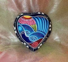 Handpainted Terracotta Heart-shaped Trinket Box From Mexico