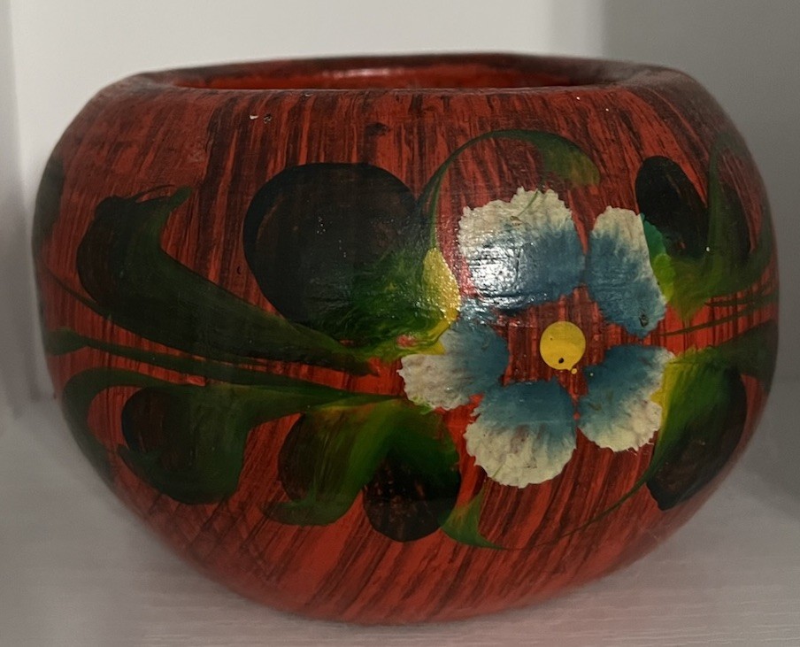 Vintage Mexican Terracotta Art Pottery Planter Pot Hand Painted Folk Art Mexico