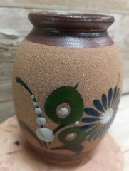 Mexican Pottery Mini Vase Floral Blue Green White Sand 4″